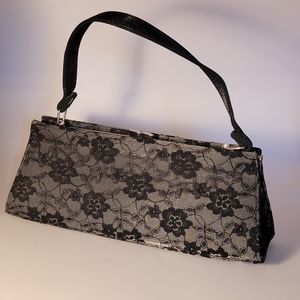 Women's Lace Evening Clutch Purse Black Lace and Leather Like Material